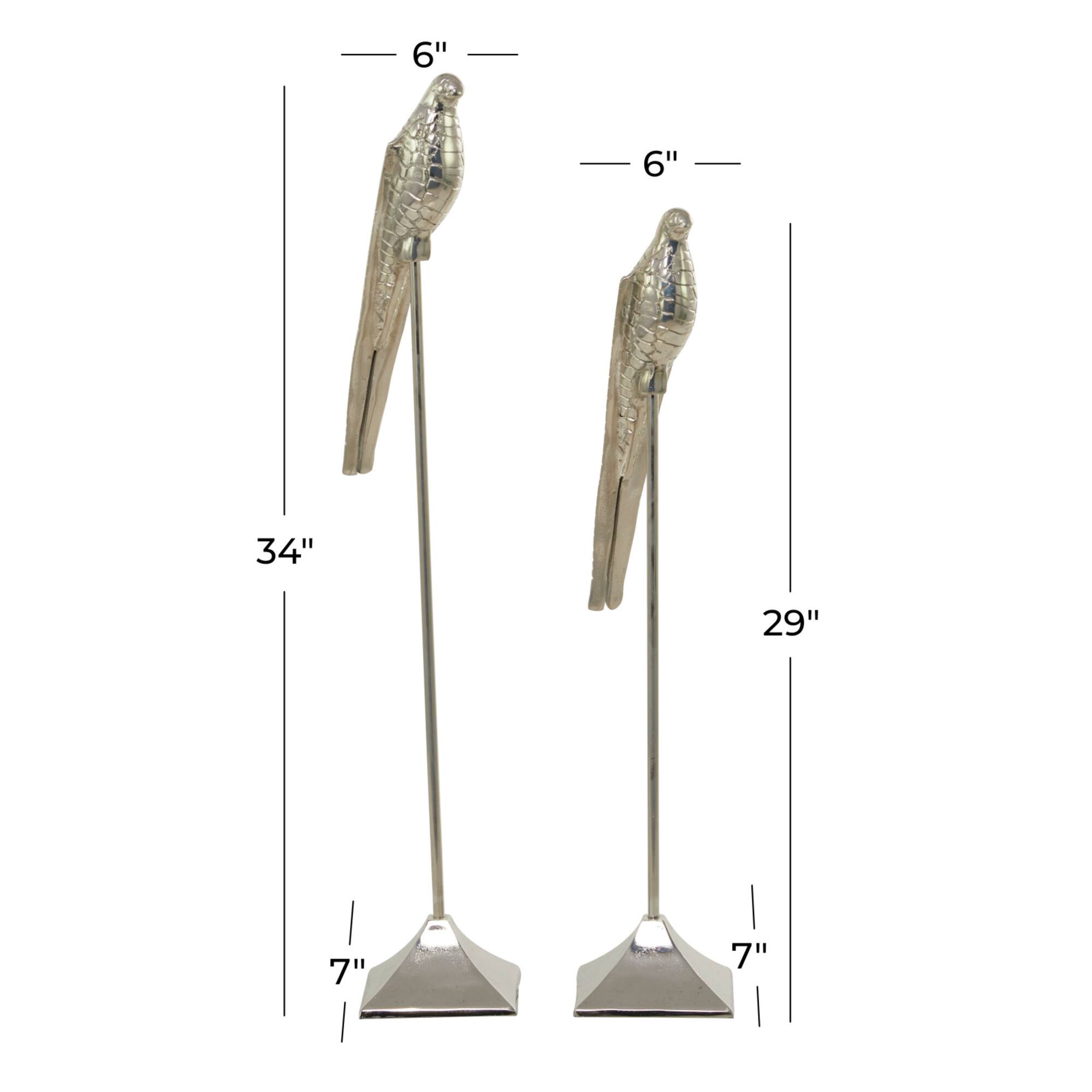 Silver Aluminum Eclectic Bird Sculpture, Set of 2" 34", 29"